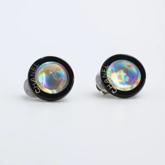 Chanel Holographic Iridescent Black Round Clip-on Earrings - Picture 2 of 4